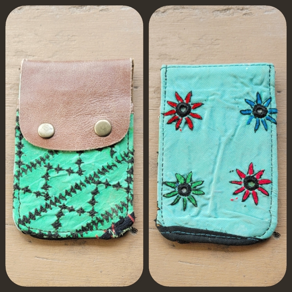 🧠🍳 Free People Boho Embroidered Repurposed vtg banjara hippie Wallet card case